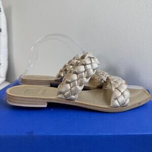Dolce Vita Indy Metallic Gold Braided Faux Leather Double Strap Flat Sandals Sz7